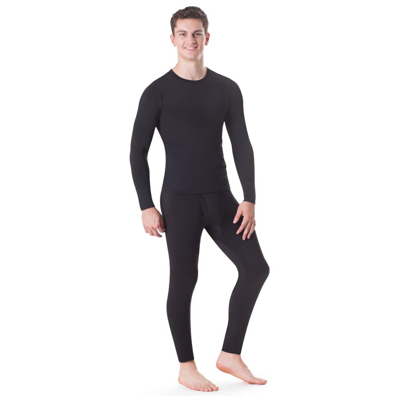 Rocky Thermal Underwear Men Long Johns Men Thermal Underwear Thermals Mens Base Layer Mens Thermals Top and Bottom Set (Black, Medium, Standard Weight - 185 GSM, One Pack) - Image 1